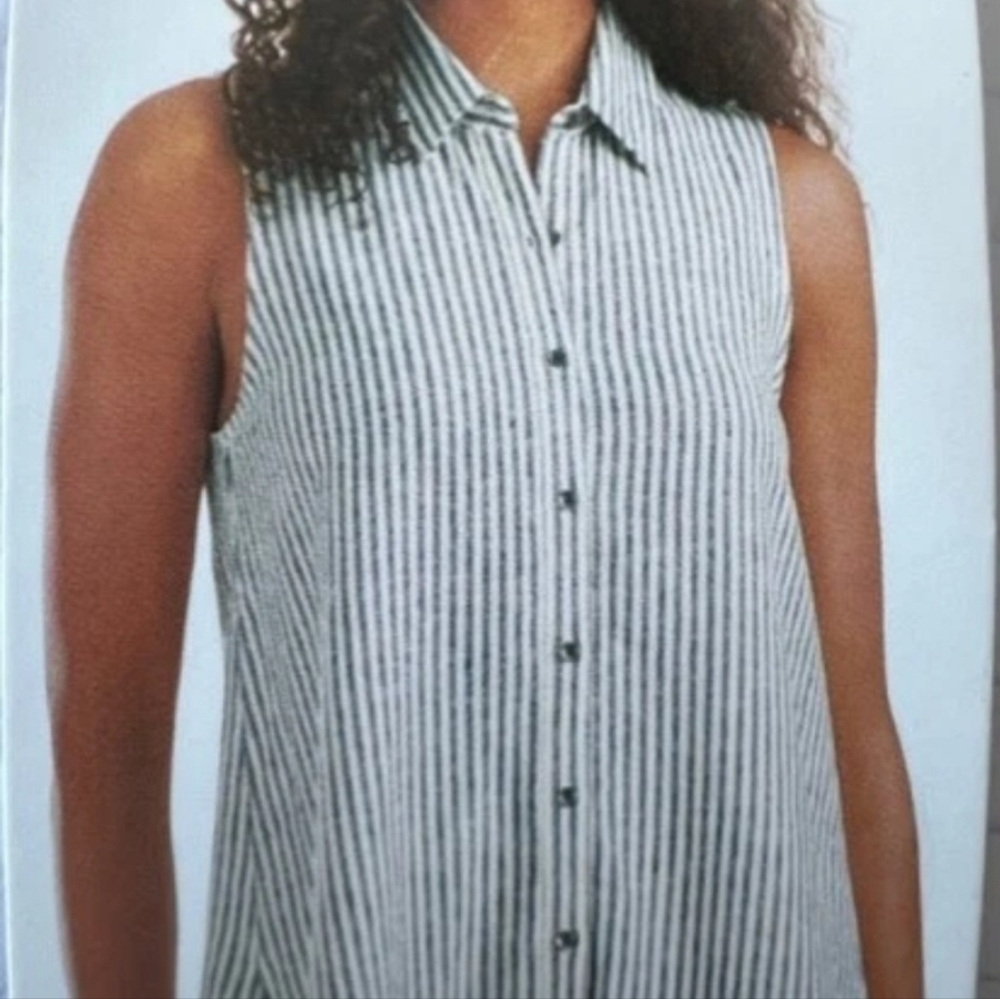 Splendid Blue And White Striped Sleeveless Button-Down Shirt #3469